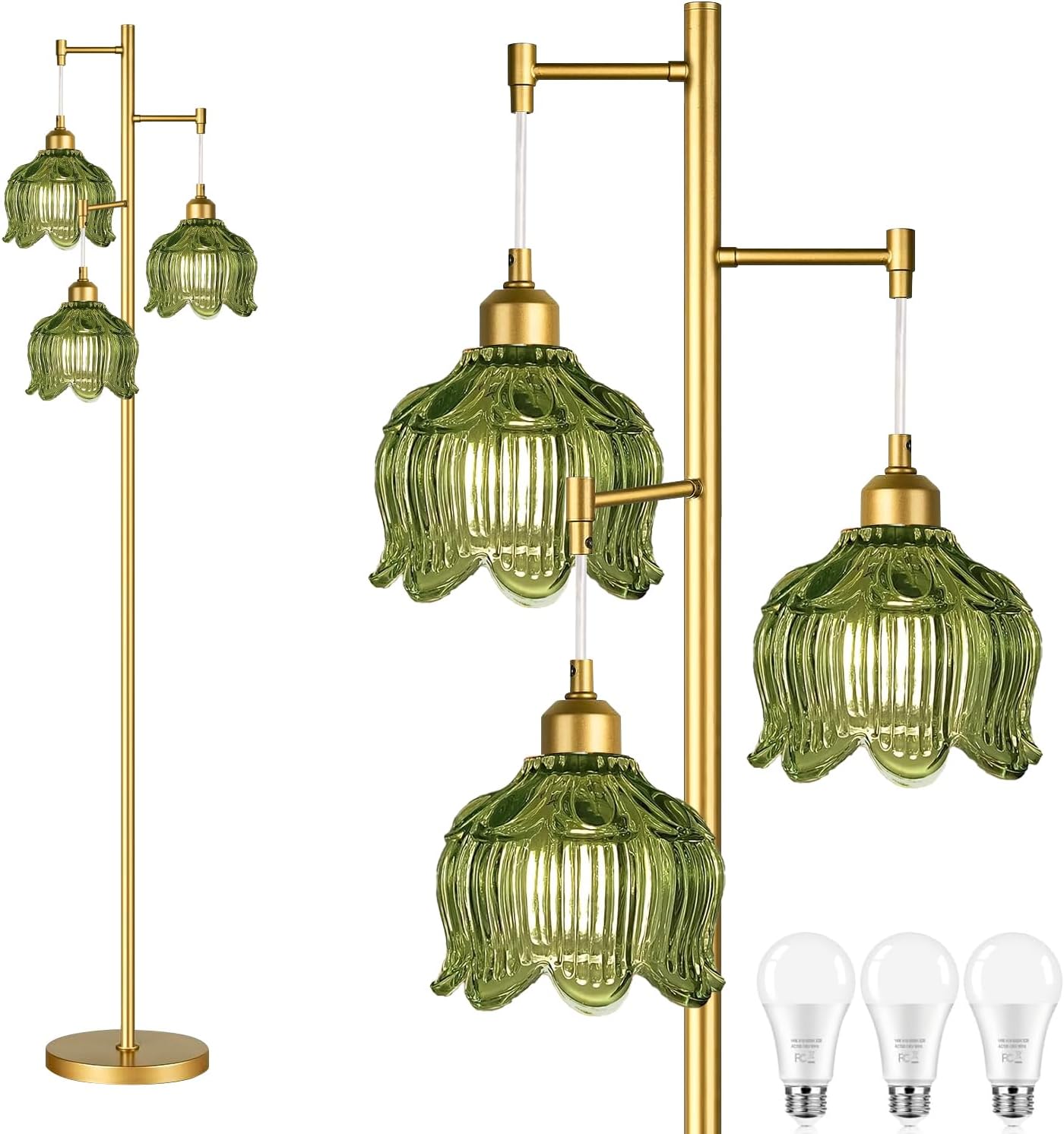 Lighting Decoration - Vintage Gold Glass Floor Lamp with