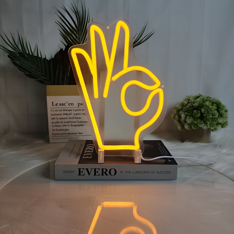 Ok Lighting Decor - 1pc OK Gesture Finger Neon Sign,