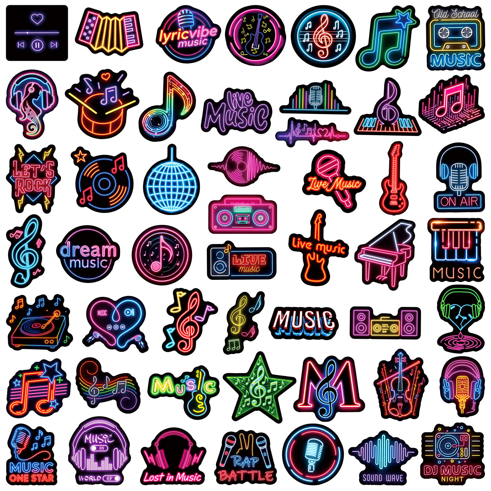 Elements Lighting Decor - 10/50PCS Neon Light Style Stickers Music