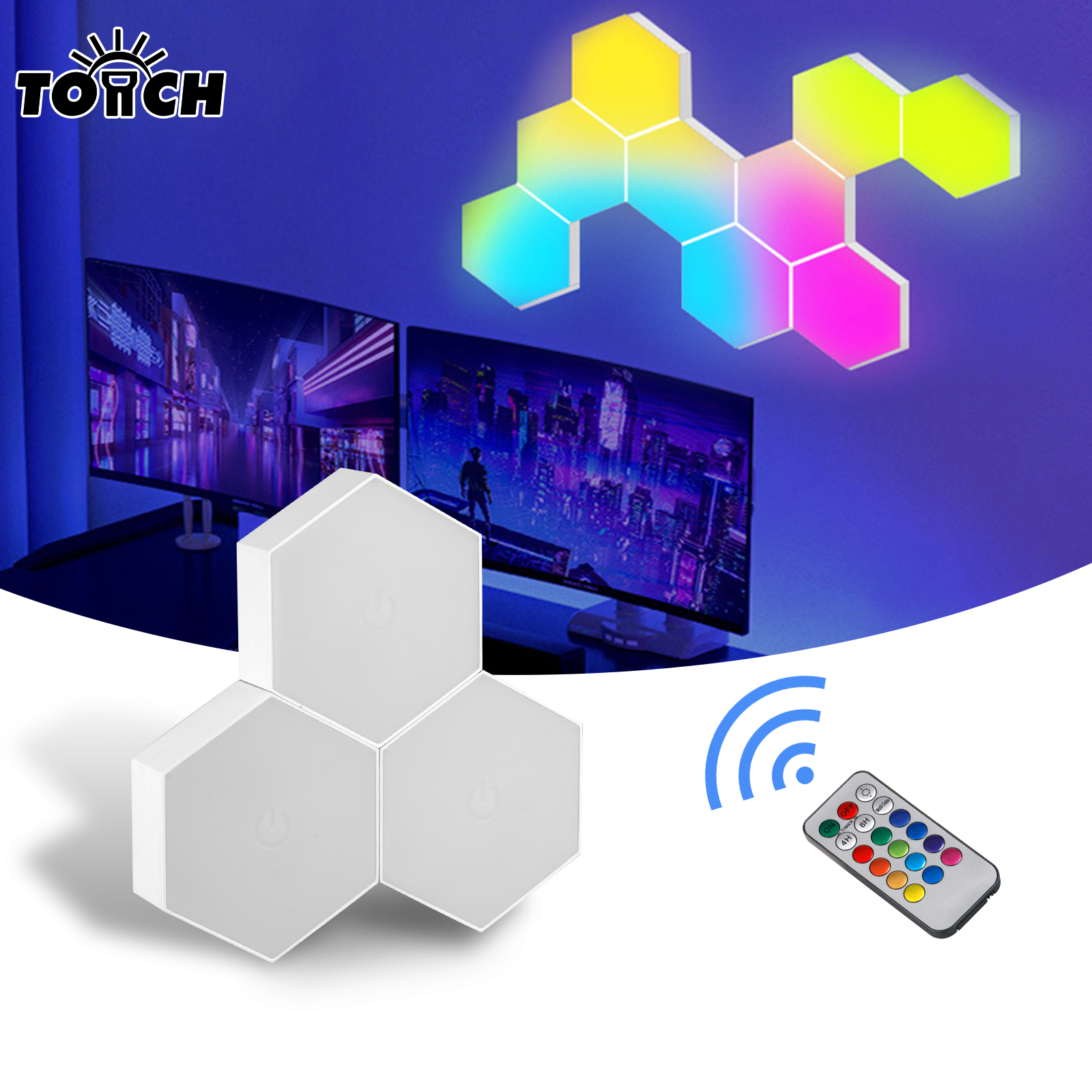 Lighting Decor For Living Room - Remote control geometric hexagonal LED multi-color